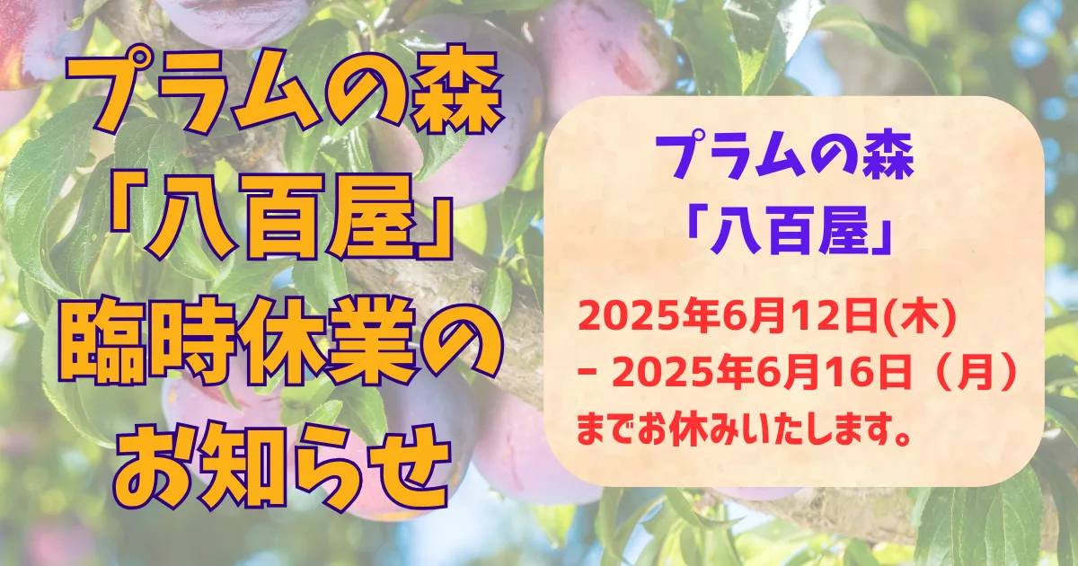 八百屋臨時休業のお知らせ プラムの森　八百屋